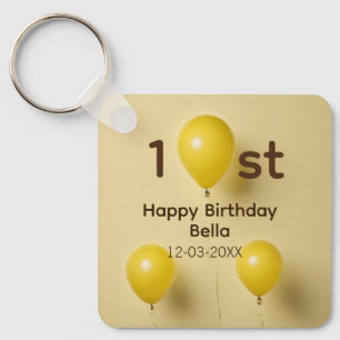 Gelbe Luftballons 1. Geburtstag Name Datum Text Schlüsselanhänger