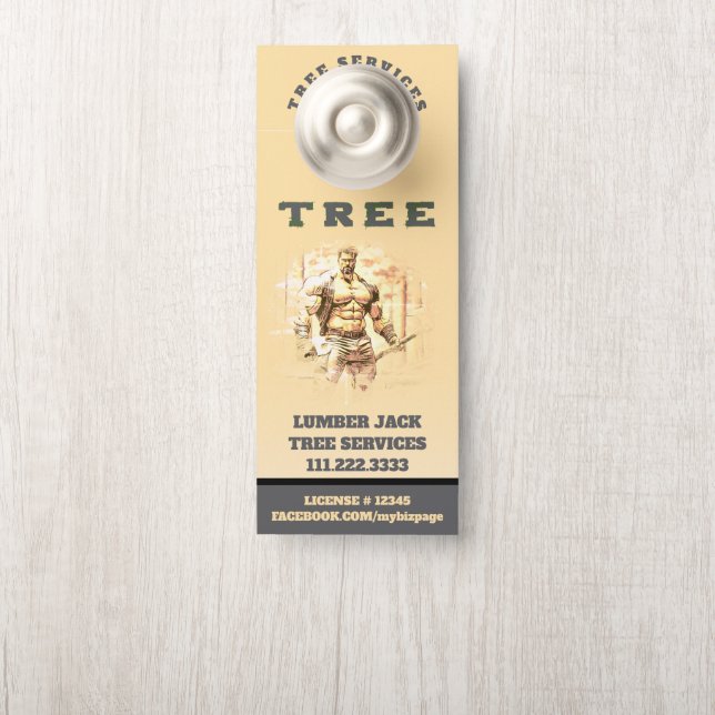 *~* Gelbe Lumber Jack TREE Tree Services QR Tür Türanhänger (Auf Knauf)