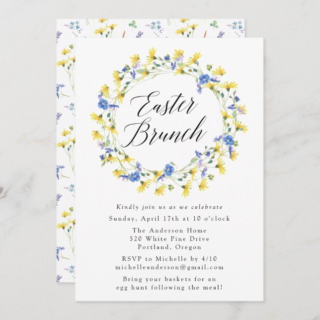 Gelbe Lüster und Blumenkohl-Osterbrunch Einladung (Vorne/Hinten)