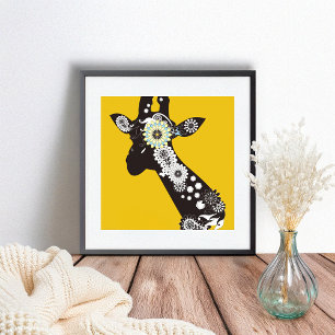 Gelbe lustige Paisley-Giraffe Boho Poster