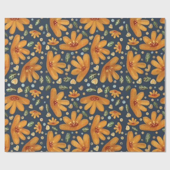 Gelbe Luxusblumen Geschenkpapier (Flach)