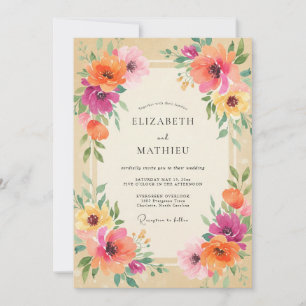 Gelbe Magenta Mohn Hochzeit Einladung