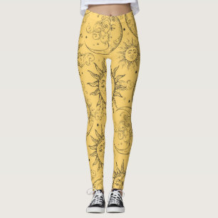Gelbe Magie Vintage Himmels-Sonne Mond Sterne Leggings