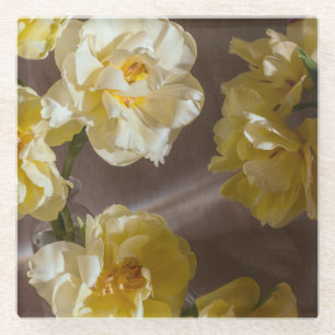 Gelbe malerische Tulpen-Foto Glasuntersetzer