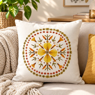 Gelbe Mandala gepresste Blume aus original Kunst Kissen