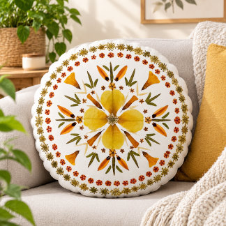 Gelbe Mandala gepresste Blume aus original Kunst Rundes Kissen