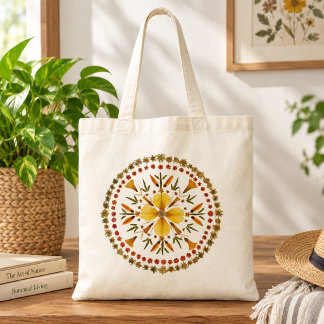 Gelbe Mandala gepresste Blume aus original Kunst Tragetasche