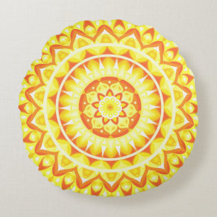 Gelbe Mandala Helle Sonne Boho Fröhliche Dekoratio Rundes Kissen