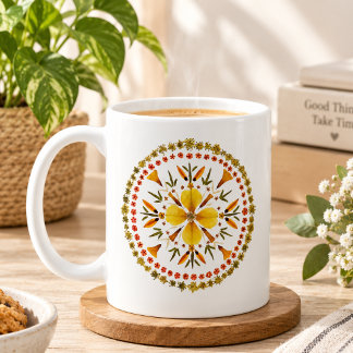 Gelbe Mandala-Pressed-Blume aus originaler Kunst Kaffeetasse