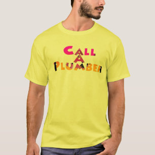 Gelbe Männer Grafik zum Klempner anrufen T-Shirt