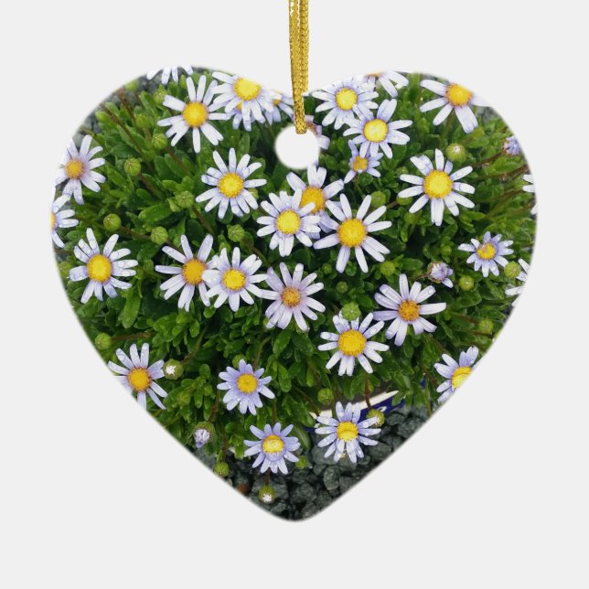 Gelbe Margarita-Blume mit grauen Kies Keramik Ornament (Vorne)