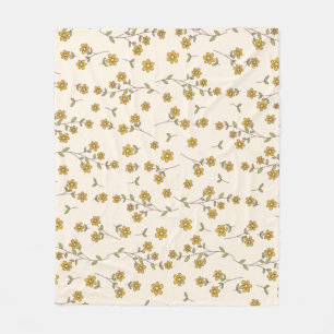 Gelbe Margeriten-Blumen-Botanik-Muster auf Creme Fleecedecke