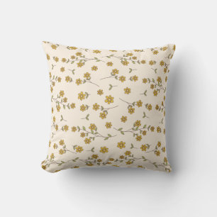Gelbe Margeriten-Blumen-Botanik-Muster auf Creme Kissen