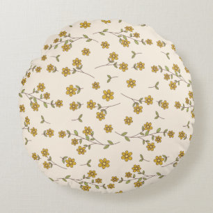 Gelbe Margeriten-Blumen-Botanik-Muster auf Creme Rundes Kissen