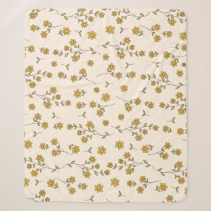 Gelbe Margeriten-Blumen-Botanik-Muster auf Creme Sherpadecke