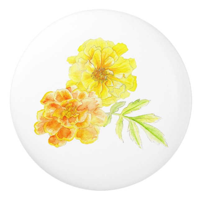 Gelbe Marigolds, orangefarbener Zuggriff Keramikknauf (Vorderseite)