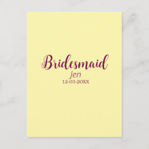 Gelbe marine Brautjungfer Name Datum stilvoll Brau Postkarte