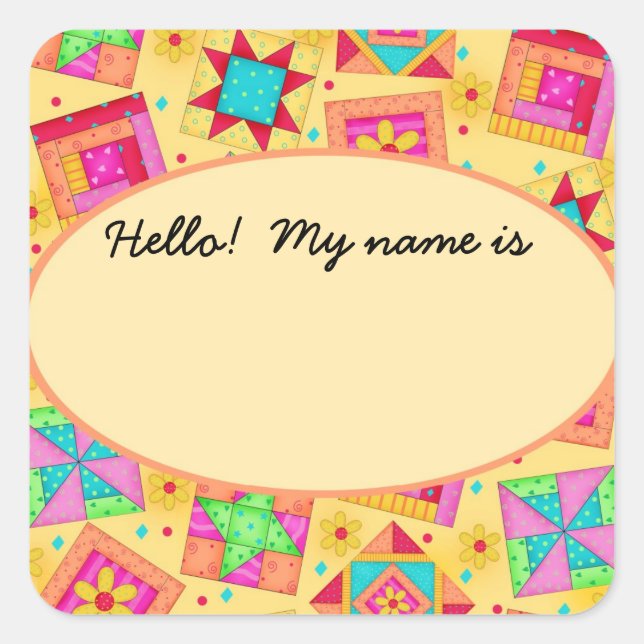 Gelbe Markierung oder Etikett für Quilt-Blöcke Quadratischer Aufkleber (Vorderseite)