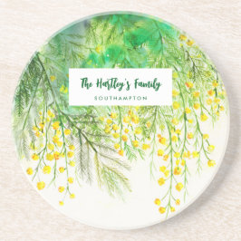 Gelbe Mimosa Floral Aquarellmalerei Getränkeuntersetzer