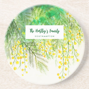 Gelbe Mimosa Floral Aquarellmalerei Getränkeuntersetzer