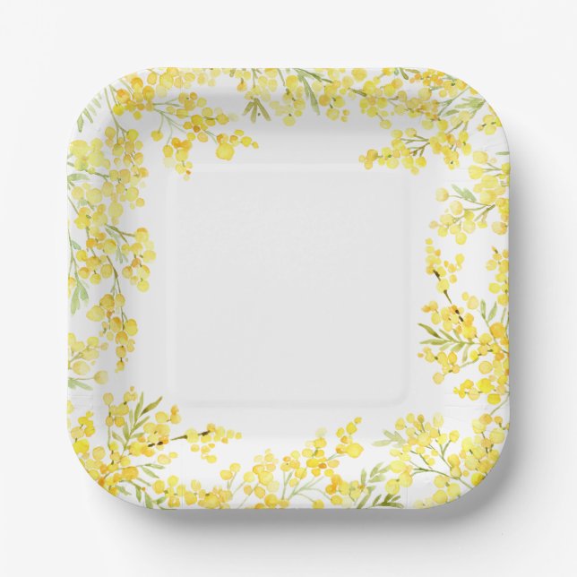 Gelbe Mimose Pappteller (Vorderseite)
