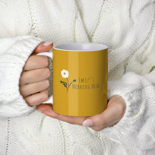 Gelbe Minimalistische Daisy und Text Moderner Baue Kaffeetasse