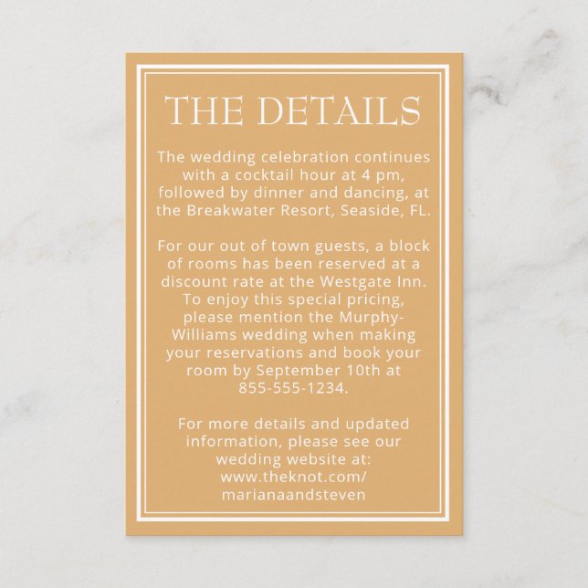 Gelbe Minimalistische Hochzeit Begleitkarte (Vorderseite)