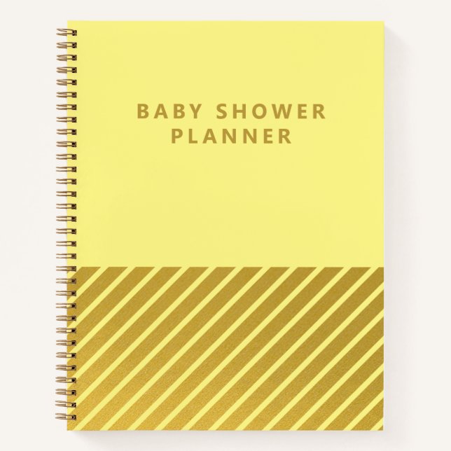 Gelbe Minimalistische Streifen Babyduschplanner Notizbuch (Vorderseite)