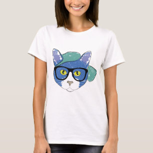 GELBE MIT AUGEN KATZE IN SCHWARZEN GLASEN UND GRÜN T-Shirt