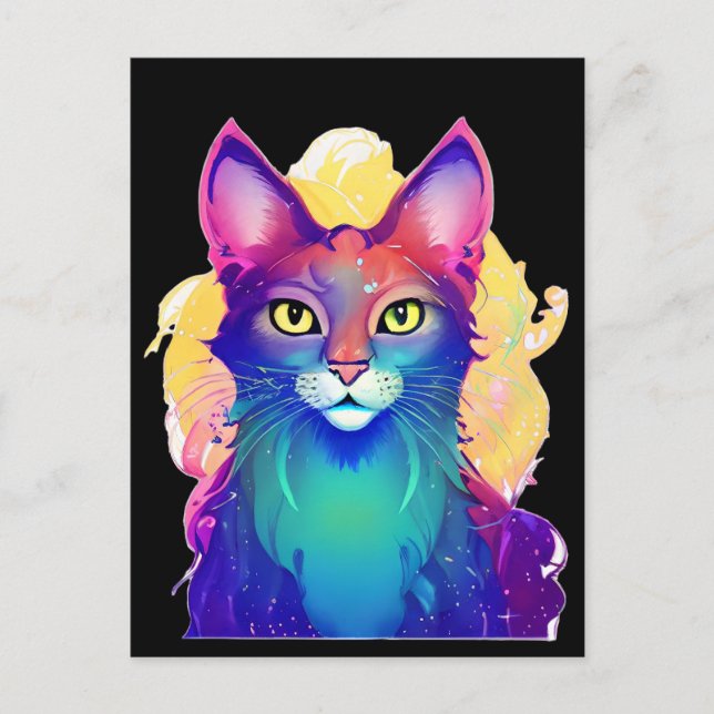 Gelbe Mit Augen Katze Postkarte (Vorderseite)