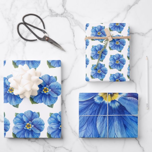 Gelbe Mitte der blauen Blume Geschenkpapier Set (Vorderseite)