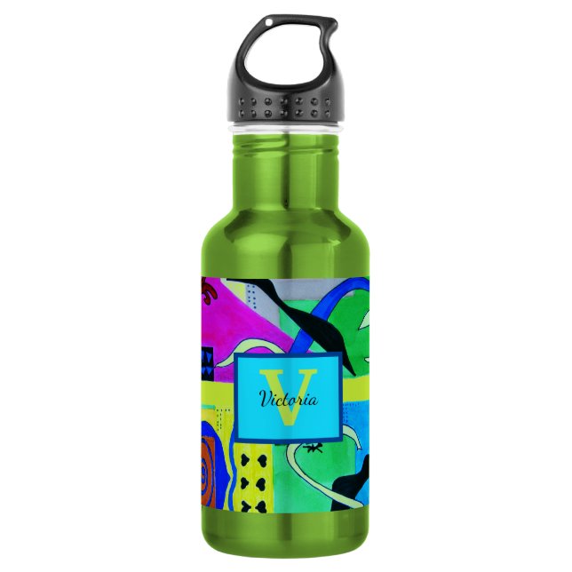 Gelbe Mode Abstrakte Inspiration aus Matisse Edelstahlflasche (Vorderseite)
