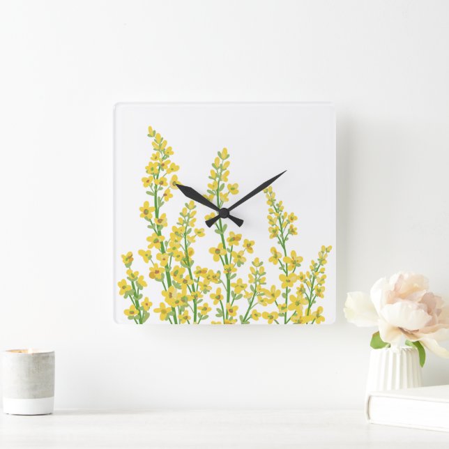 Gelbe, moderne Citrine Blumenblüten Quadratische Wanduhr (Zuhause)