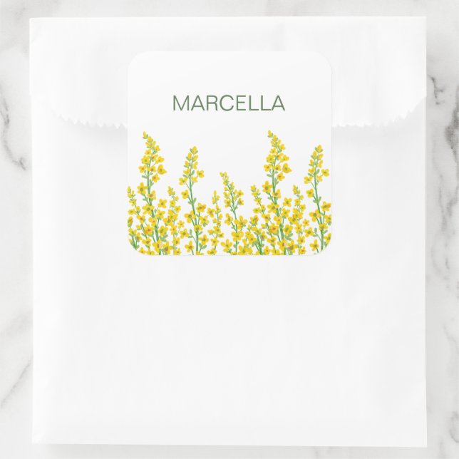 Gelbe, moderne Citrine Blumenblüten Quadratischer Aufkleber (Tasche)