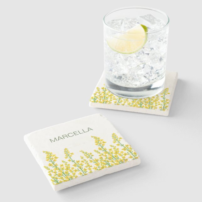 Gelbe, moderne Citrine Blumenblüten Steinuntersetzer (Seitenansicht)