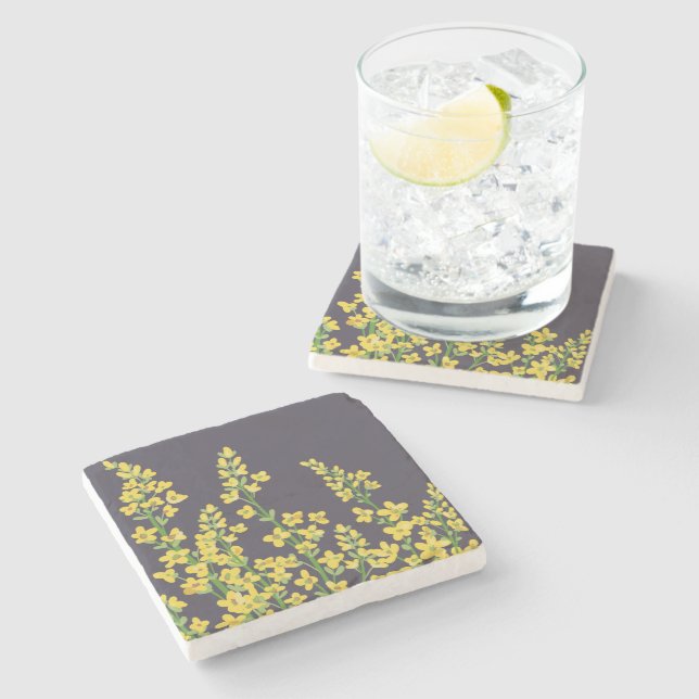 Gelbe, moderne Citrine Blumenblüten Steinuntersetzer (Seitenansicht)