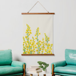 Gelbe, moderne Citrine Blumenblüten Wandteppich Mit Holzrahmen