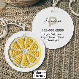 Gelbe Moderne Minimal Frische Crochet Lemon Slice Schlüsselanhänger