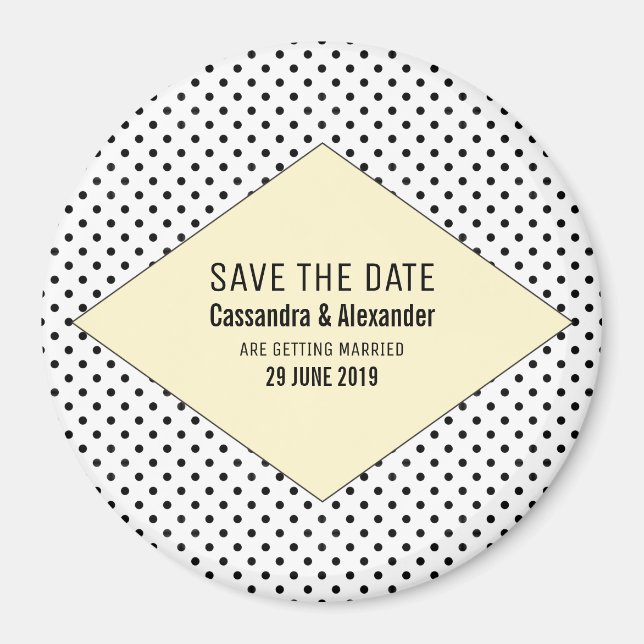 Gelbe moderne Polka Dots Save the Date Magnet (Vorne)