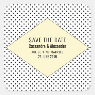 Gelbe moderne Polka Dots Save the Date Quadratischer Aufkleber