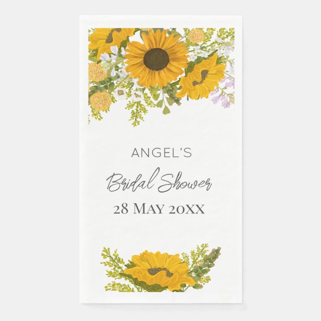 Gelbe moderne Sonnenblumen Bouquet-Brautparty Serviette (Vorderseite)
