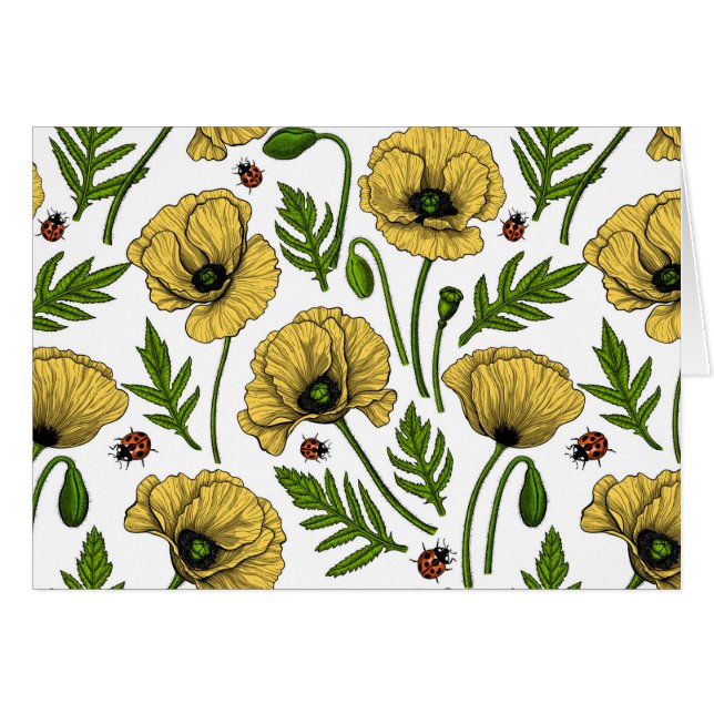 Gelbe Mohn und Ladybugs (Vorderseite (Horizontal))