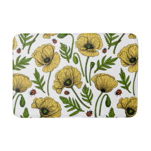 Gelbe Mohn und Ladybugs Badematte