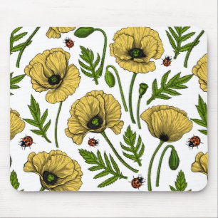 Gelbe Mohn und Ladybugs Mousepad