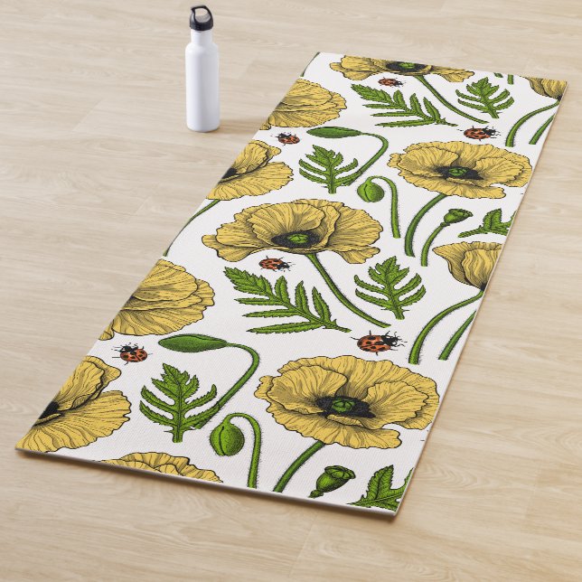 Gelbe Mohn und Ladybugs Yogamatte (Beispiel)