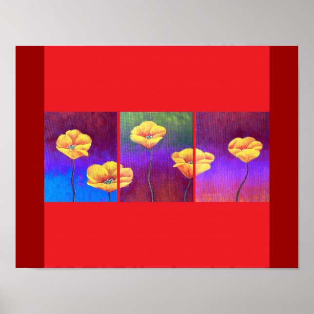Gelbe Mohnanstriche - Blume mehrmals Poster (Vorne)