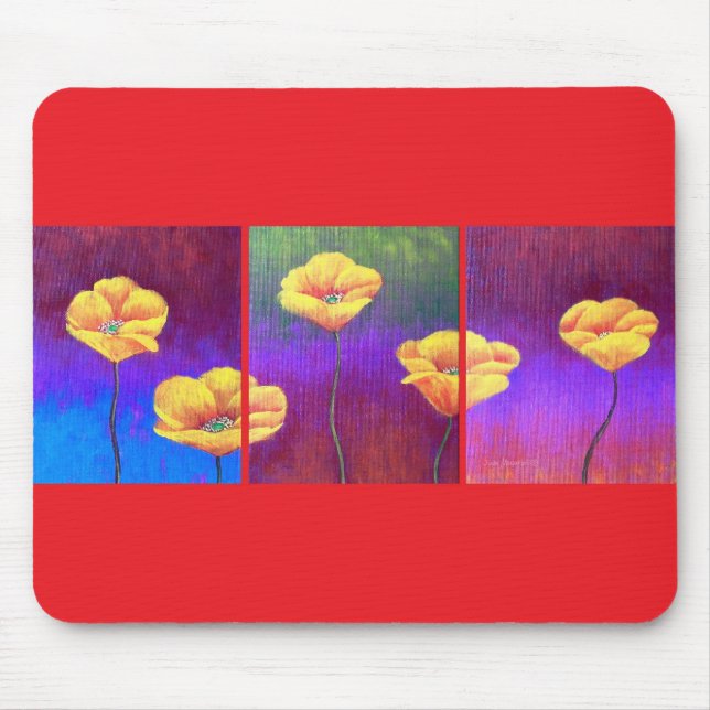 Gelbe Mohnblumen-Blumen-Malerei - multi Mousepad (Vorne)