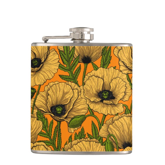 Gelbe Mohnblumen Flachmann (Vorderseite)