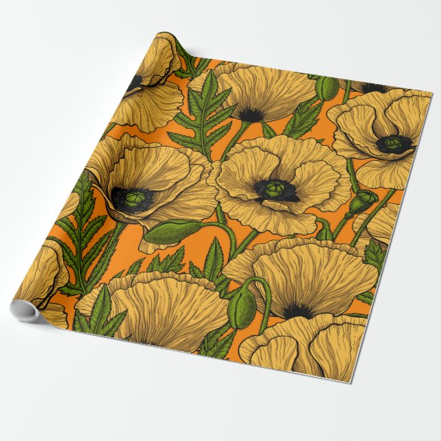 Gelbe Mohnblumen Geschenkpapier (Ungerollt)