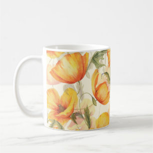 Gelbe Mohnblumen: handgezeichnetes Wasserfarbmuste Kaffeetasse